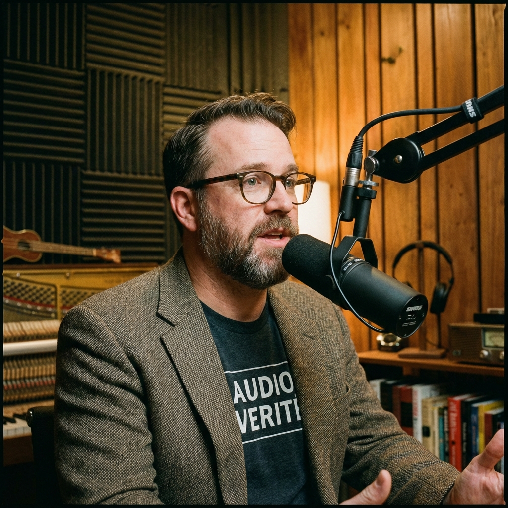 Podcaster with Microphone